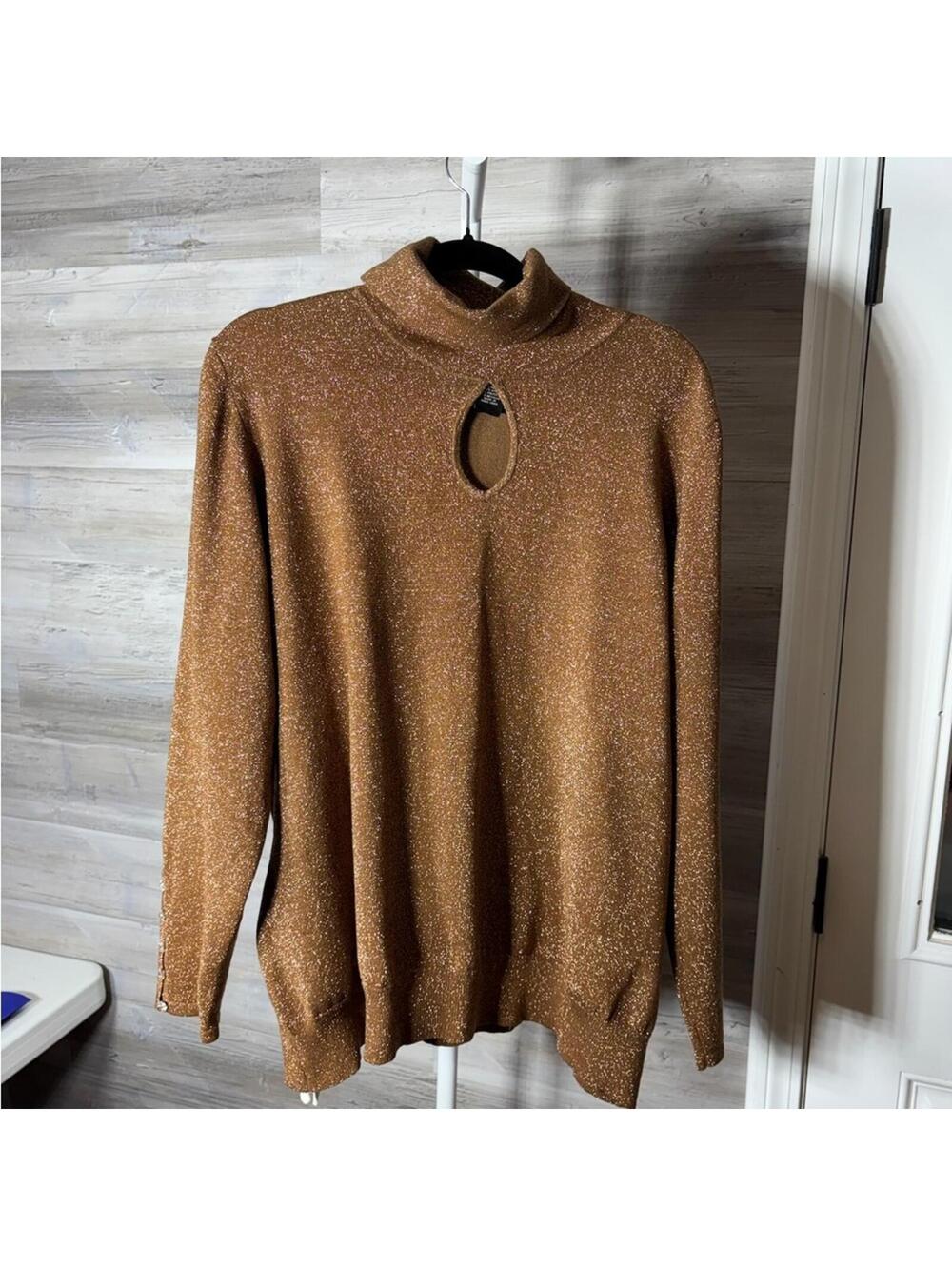 Lane Bryant Metallic Copper-Brown Keyhole Turtleneck Sweater 1113